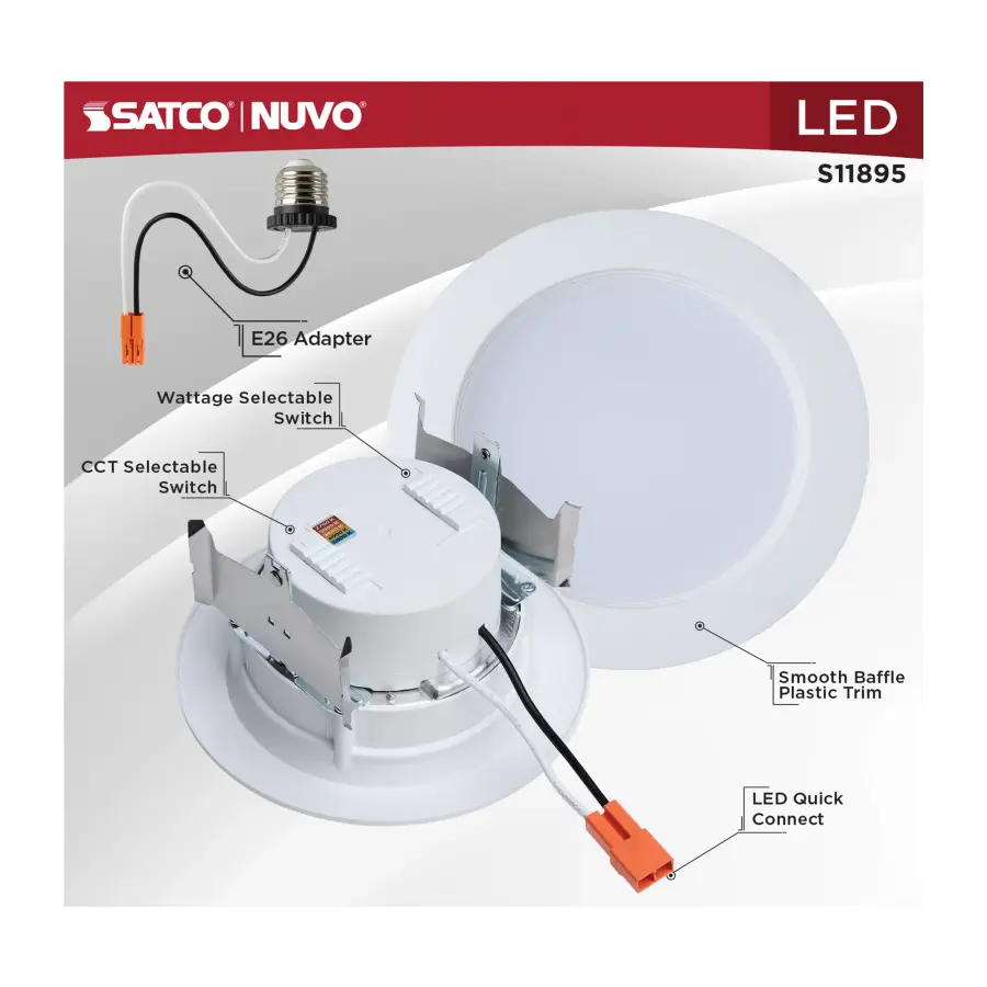 6.5/8/9.3 Watt LED Downlight Retrofit - 27K/30K/35K/40K/50K CCT - 4 Inch - Regressed Wafer - Round - Matte White Finish - Image 7