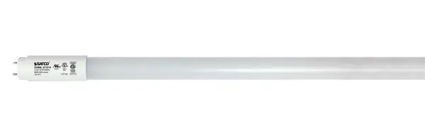 SATCO NUVO's 18.5-watt T8 LED frosted tubular bulb offers warm white light and a 180 degree beam spread. The bulb features a medium bi pin base, ballast bypass, and single or double ended wiring. This all glass tube is PET coated for shatterproof protection and delivers 50,000 hours of superior illumination.
