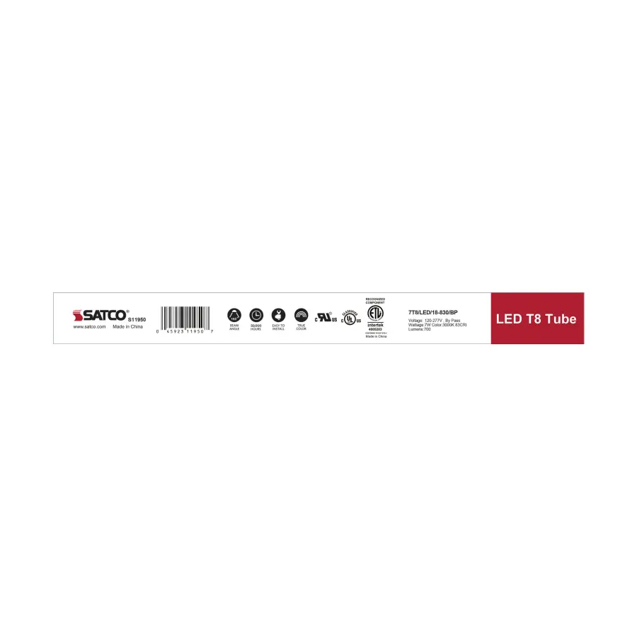 7 Watt - 18 Inch - T8 Linear LED - Medium Bi-Pin G13Base - 3000K - 50000 Average Rated Hours - 700 Lumens - Type B Ballast Bypass - Image 5