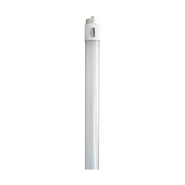 SATCO NUVO's 24 watt T8 8 foot LED Type B single pin ballast bypass linear replacement bulb with emergency lighting and damp rating, are suitable in a number of commercial retrofit applications. The white bulb is PET coated for shatterproof protection. With a high lumen count this lamp provides up to 50,000 hours of neutral white light.