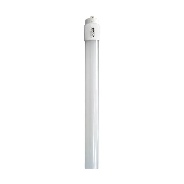 SATCO NUVO's 24 watt T8 8 foot LED Type B single pin ballast bypass linear replacement bulb with emergency lighting and damp rating, are suitable in a number of commercial retrofit applications. The white bulb is PET coated for shatterproof protection. With a high lumen count, this lamp provides up to 50,000 hours of natural light.