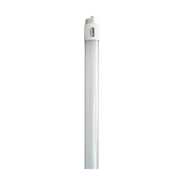 SATCO NUVO's 24 watt T8 8 foot LED Type B single pin ballast bypass linear replacement bulb with emergency lighting and damp rating, are suitable in a number of commercial retrofit applications. The white bulb is PET coated for shatterproof protection. With a high lumen count, this lamp provides up to 50,000 hours of natural light. - alternate view