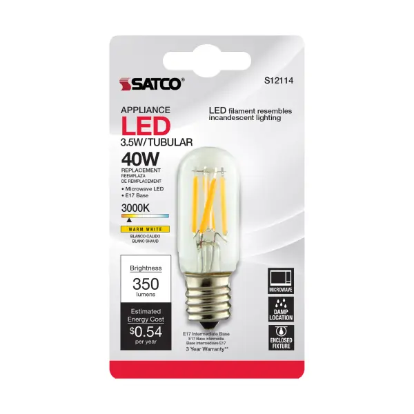 3.5 Watt - T7 LED Filament - Clear - Intermediate base - 3000K - 350 Lumens - 120 Volt - Carded - Image 4