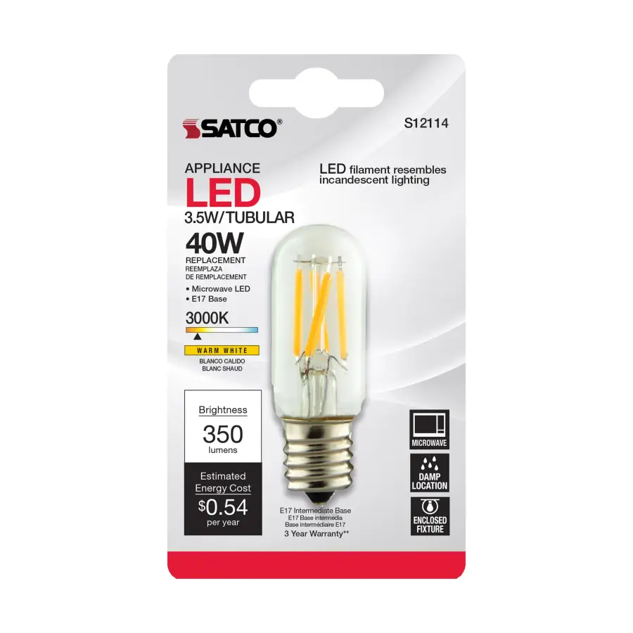 3.5 Watt - T7 LED Filament - Clear - Intermediate base - 3000K - 350 Lumens - 120 Volt - Carded - Image 4