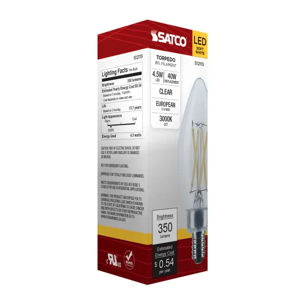 4.5 Watt - B11 LED Filament - Clear - 350 Lumens - 3000K - European base - 120 Volt - Image 8