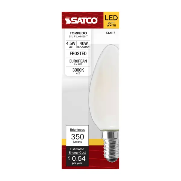 4.5 Watt - B11 LED Filament - Frosted - 350 Lumens - 3000K - European base - 120 Volt - Image 3