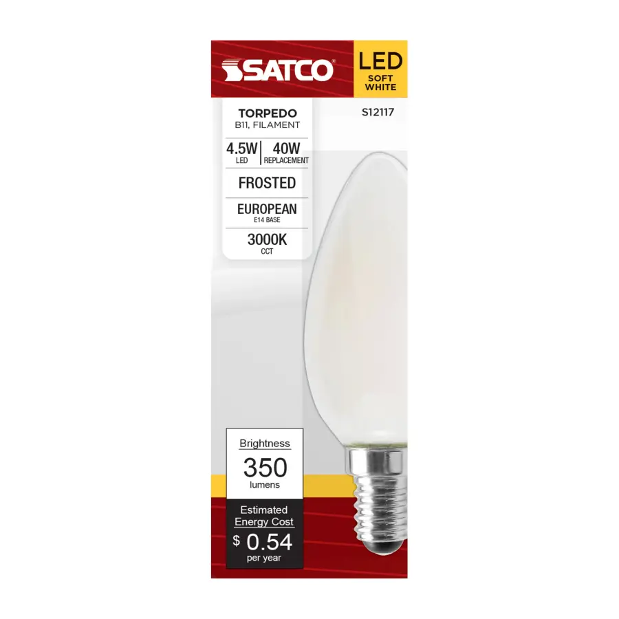 4.5 Watt - B11 LED Filament - Frosted - 350 Lumens - 3000K - European base - 120 Volt - Image 3