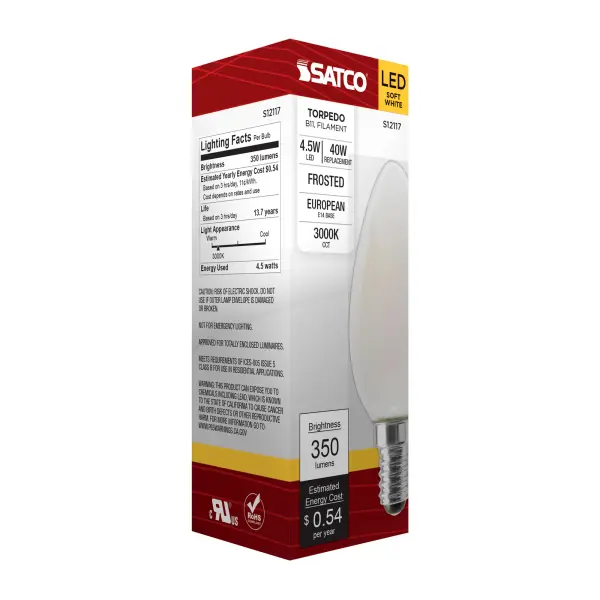 4.5 Watt - B11 LED Filament - Frosted - 350 Lumens - 3000K - European base - 120 Volt - Image 8