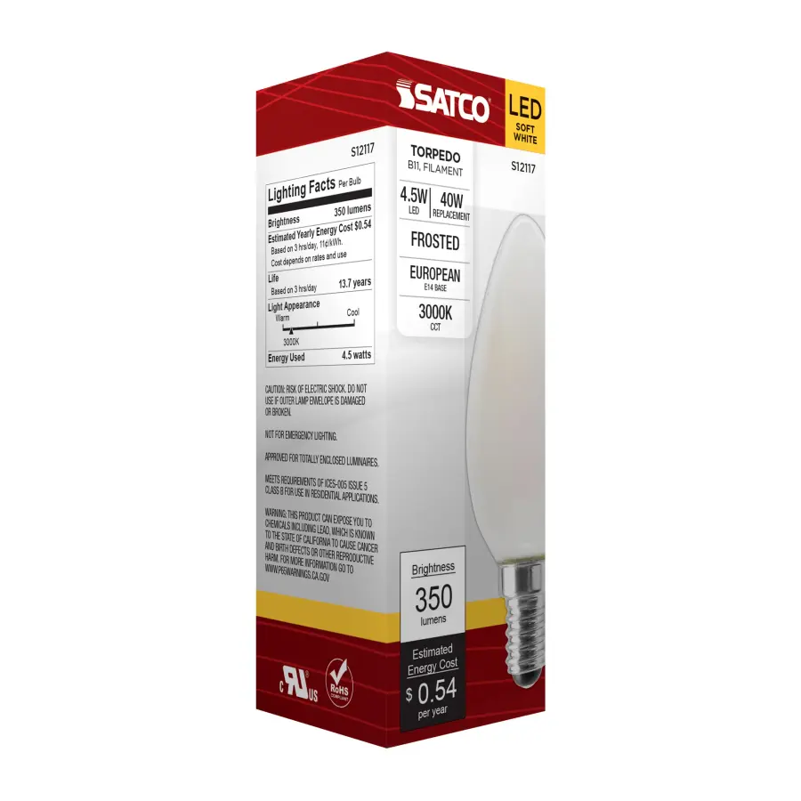 4.5 Watt - B11 LED Filament - Frosted - 350 Lumens - 3000K - European base - 120 Volt - Image 8