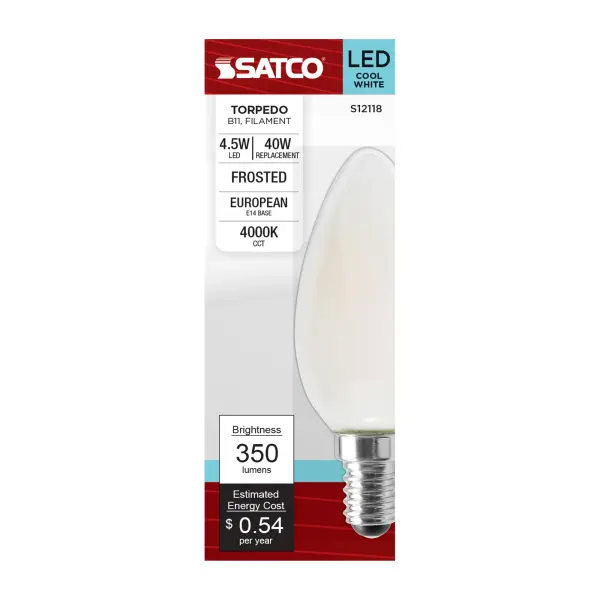 4.5 Watt - B11 LED Filament - Frosted - 350 Lumens - 4000K - European base - 120 Volt - Image 3