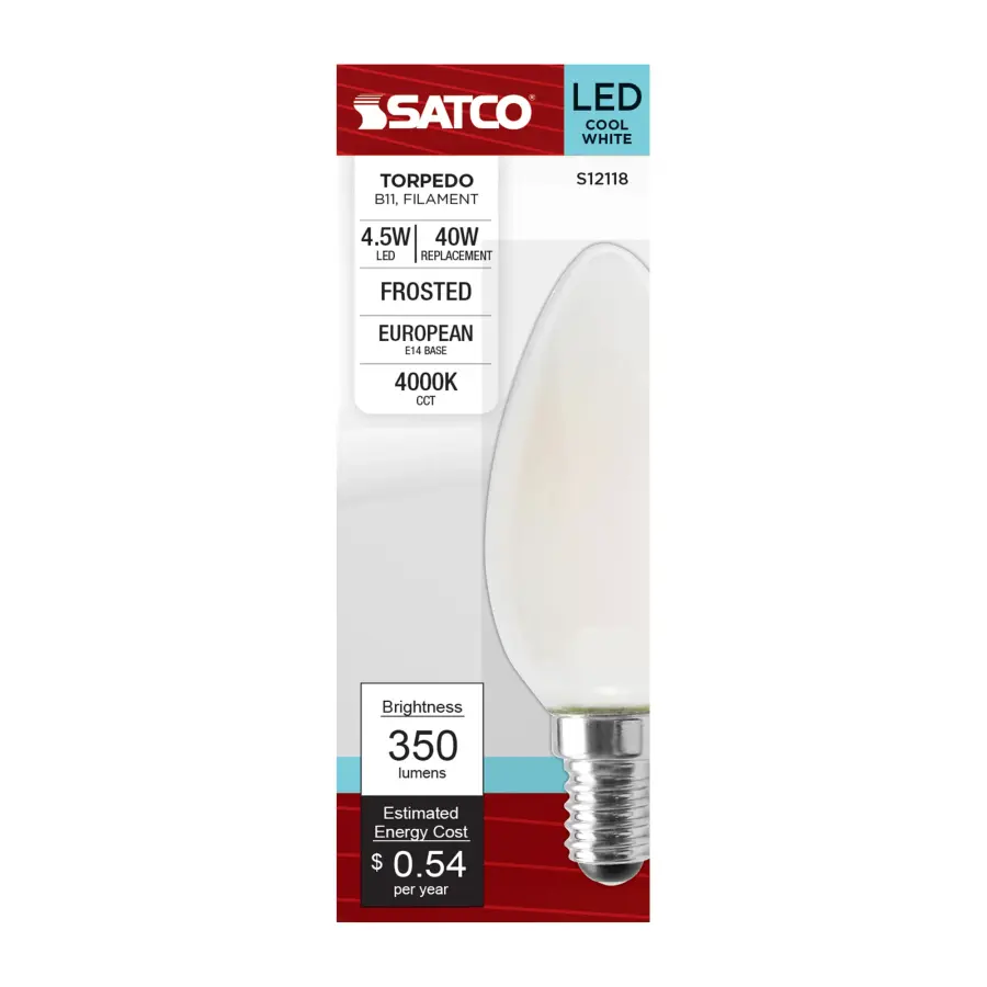 4.5 Watt - B11 LED Filament - Frosted - 350 Lumens - 4000K - European base - 120 Volt - Image 3