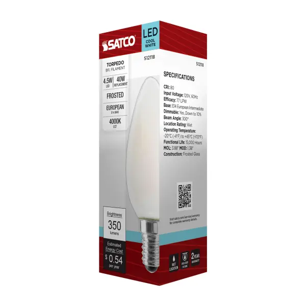 4.5 Watt - B11 LED Filament - Frosted - 350 Lumens - 4000K - European base - 120 Volt - Image 7