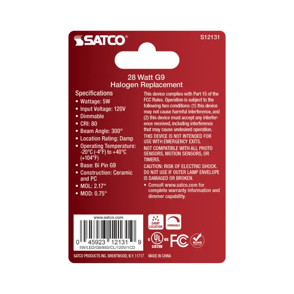 5 Watt Mini LED - G9 Base - 5000K - Clear Finish - 120 Volt - Image 3