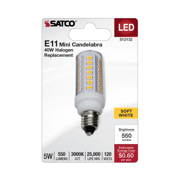 5 Watt Mini LED - Miniature Candelabra Base - 3000K - Clear Finish - 120 Volt - Image 2