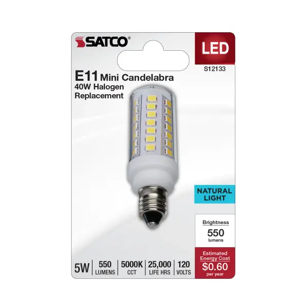 5 Watt Mini LED - Miniature Candelabra Base - 5000K - Clear Finish - 120 Volt - Image 2