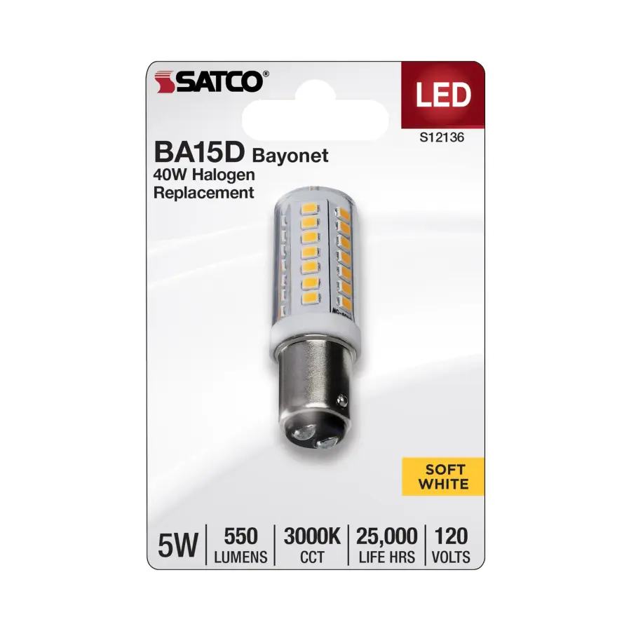 5 Watt Mini LED - Bayonet Double Contact Base - 3000K - Clear Finish - 120 Volt - Image 2