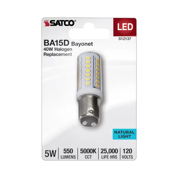 5 Watt Mini LED - Bayonet Double Contact Base - 5000K - Clear Finish - 120 Volt - Image 2