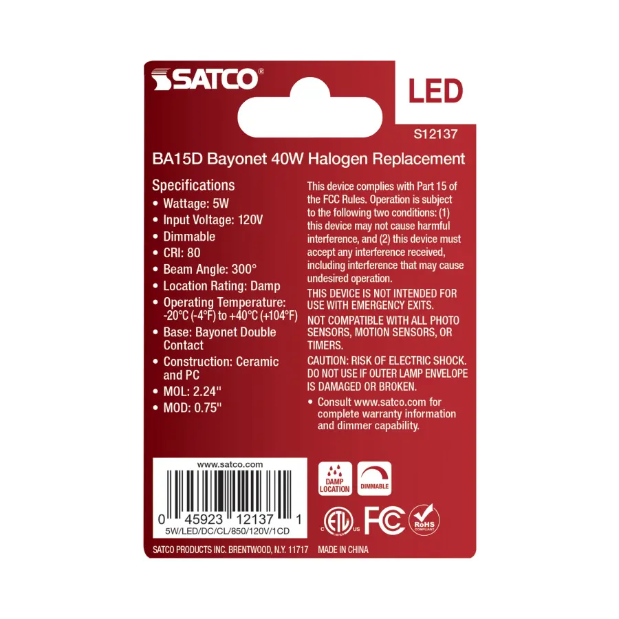 5 Watt Mini LED - Bayonet Double Contact Base - 5000K - Clear Finish - 120 Volt - Image 3