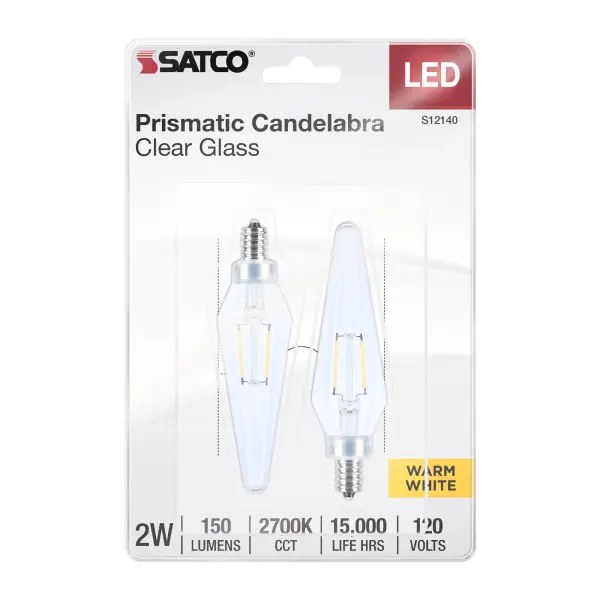 2 Watt Prismatic HX11 LED - 2700K CCT - Candelabra Base - 120 Volt - Clear Finish - 2-Card - Image 3