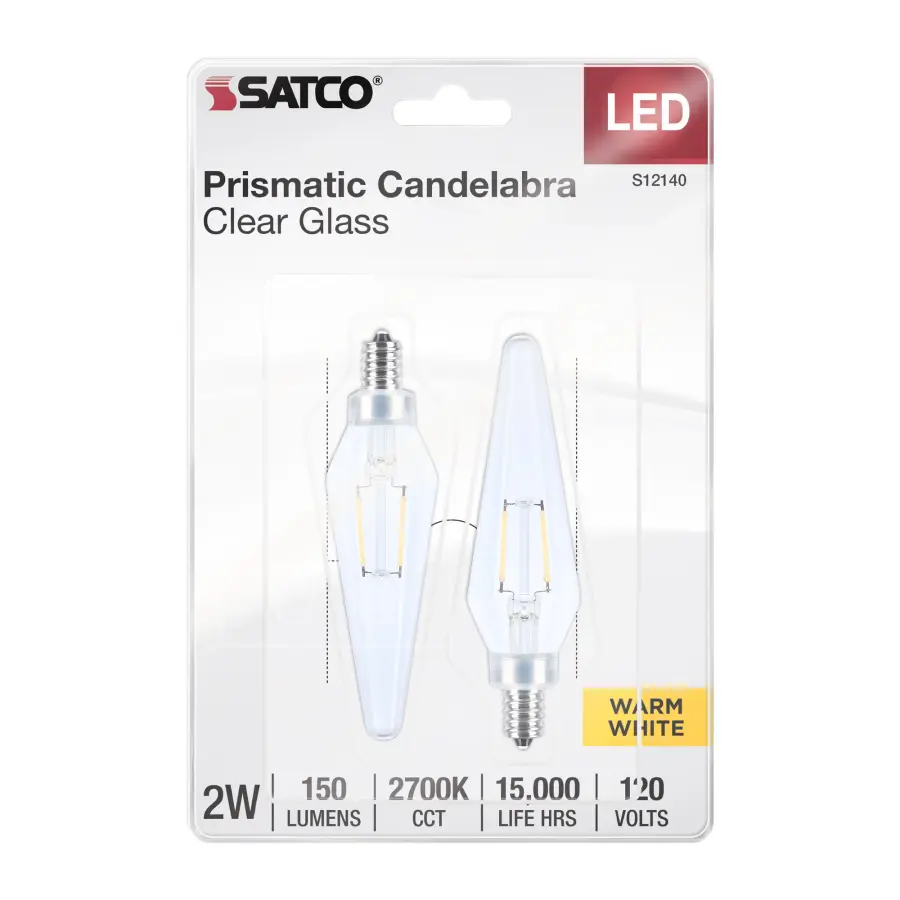 2 Watt Prismatic HX11 LED - 2700K CCT - Candelabra Base - 120 Volt - Clear Finish - 2-Card - Image 3