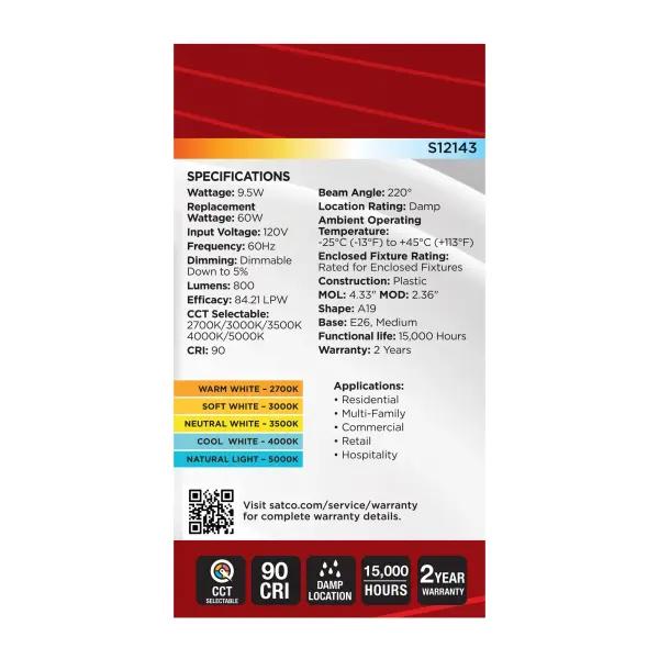 9.5 Watt LED - A19 - 27K/3K/35K/4K/5K - Medium Base - 120 Volt - Image 6