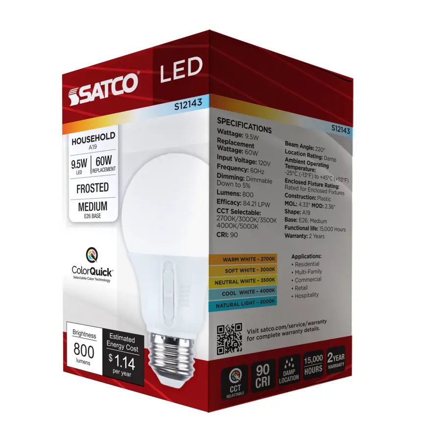 9.5 Watt LED - A19 - 27K/3K/35K/4K/5K - Medium Base - 120 Volt - Image 10