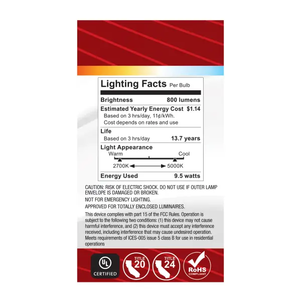 9.5 Watt LED - A19 - 27K/3K/35K/4K/5K - GU24 Base - 120 Volt - Image 7