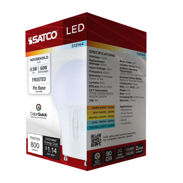 9.5 Watt LED - A19 - 27K/3K/35K/4K/5K - GU24 Base - 120 Volt - Image 10