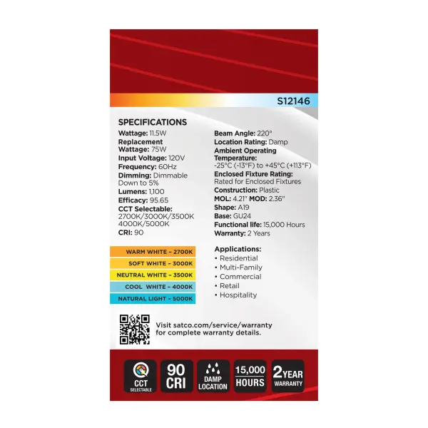 11.5 Watt LED - A19 - 27K/3K/35K/4K/5K - GU24 Base - 120 Volt - Image 6