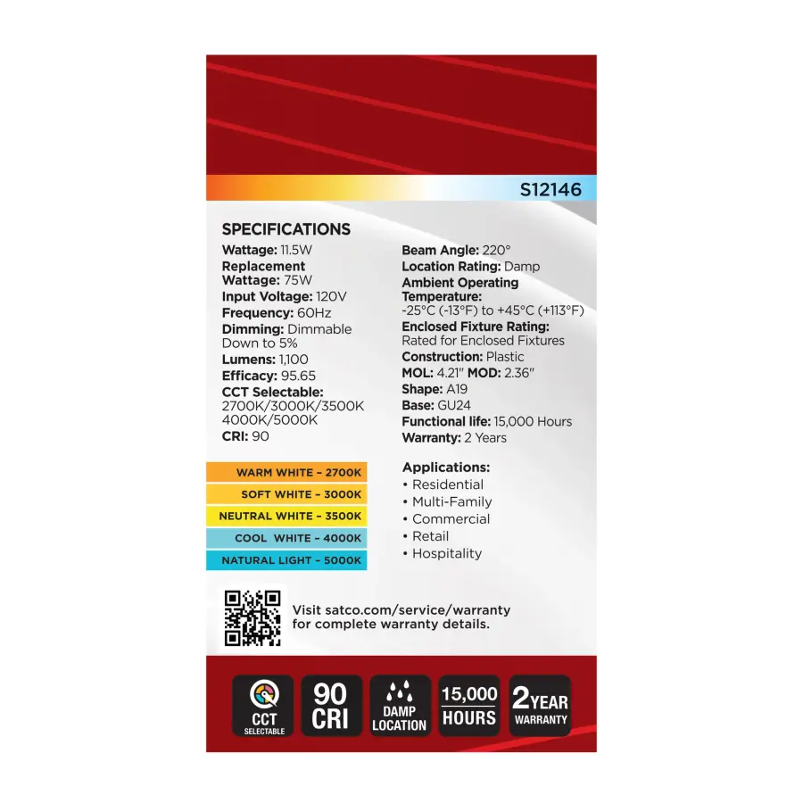 11.5 Watt LED - A19 - 27K/3K/35K/4K/5K - GU24 Base - 120 Volt - Image 6