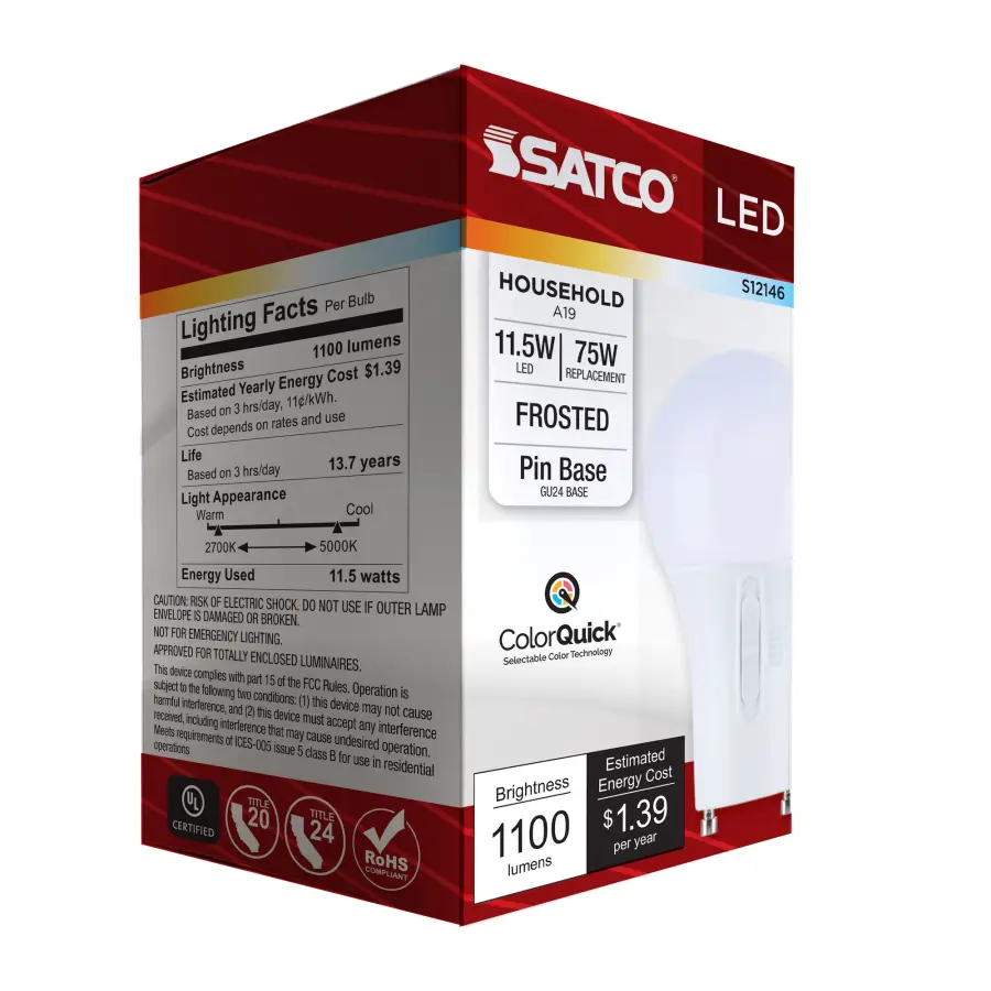 11.5 Watt LED - A19 - 27K/3K/35K/4K/5K - GU24 Base - 120 Volt - Image 9