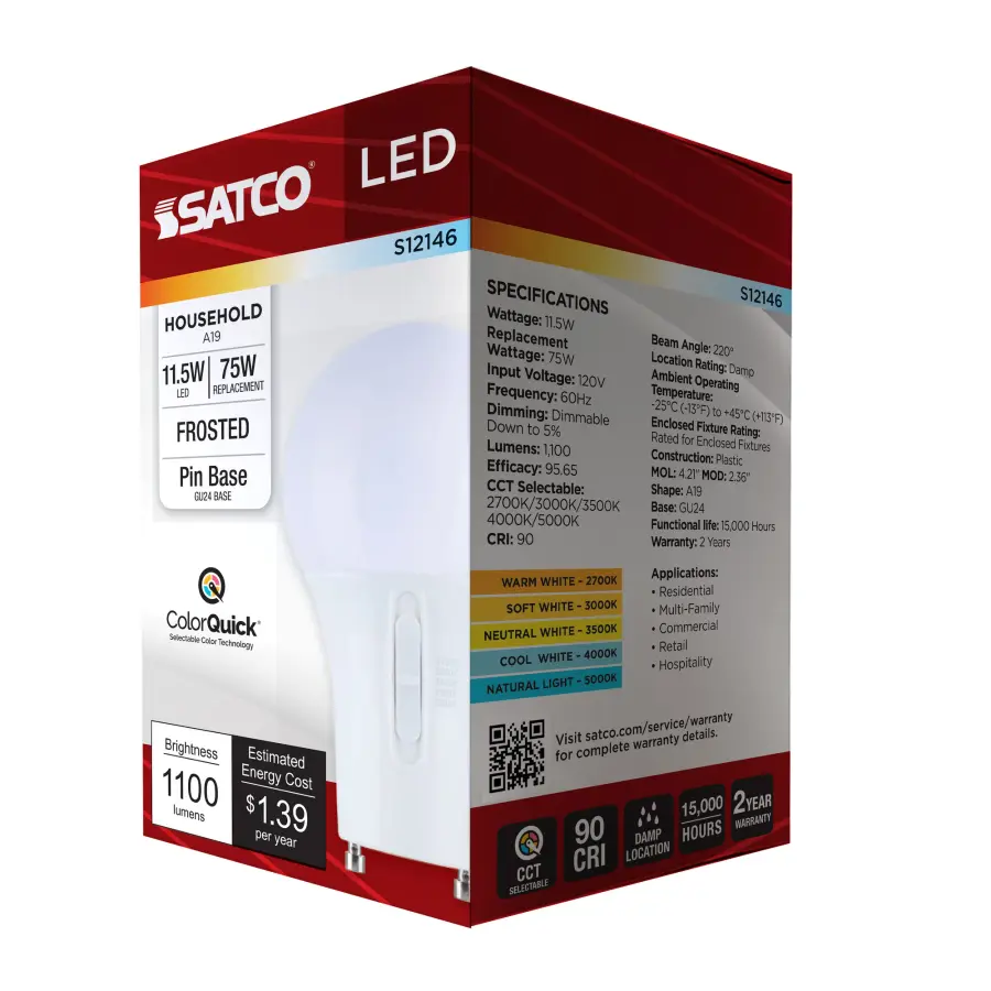 11.5 Watt LED - A19 - 27K/3K/35K/4K/5K - GU24 Base - 120 Volt - Image 10