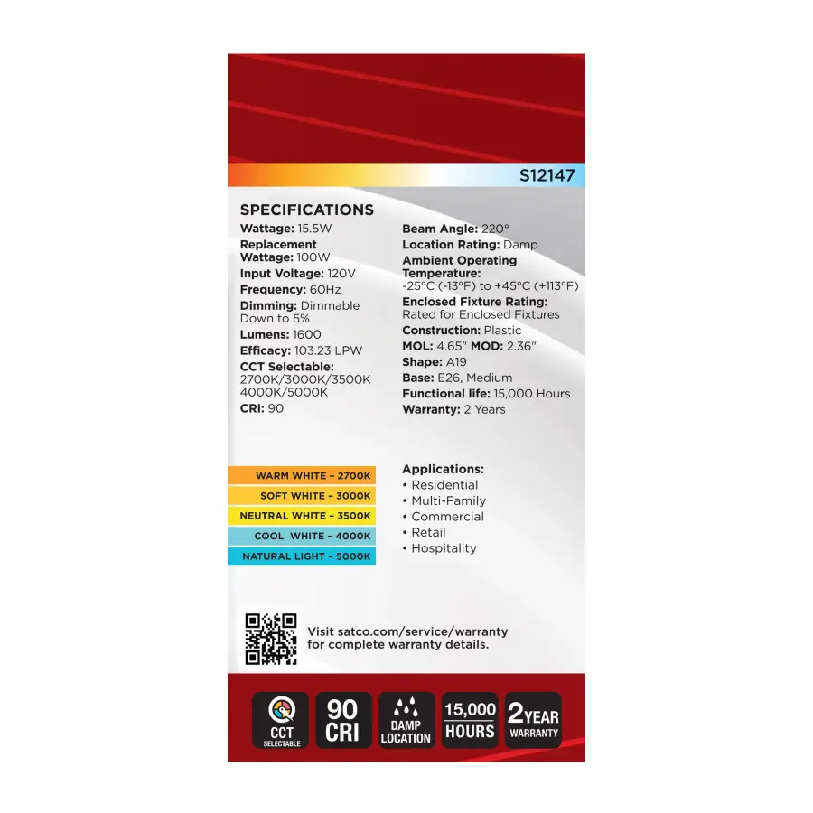 15.5 Watt LED - A19 - 27K/3K/35K/4K/5K - Medium Base - 120 Volt - Image 6