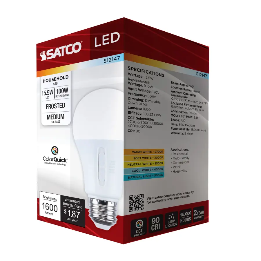 15.5 Watt LED - A19 - 27K/3K/35K/4K/5K - Medium Base - 120 Volt - Image 10