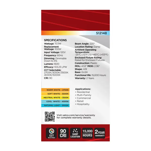 15.5 Watt LED - A19 - 27K/3K/35K/4K/5K - GU24 Base - 120 Volt - Image 6