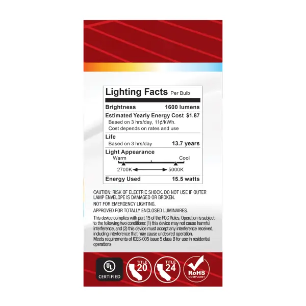 15.5 Watt LED - A19 - 27K/3K/35K/4K/5K - GU24 Base - 120 Volt - Image 7