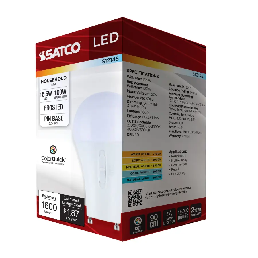 15.5 Watt LED - A19 - 27K/3K/35K/4K/5K - GU24 Base - 120 Volt - Image 10
