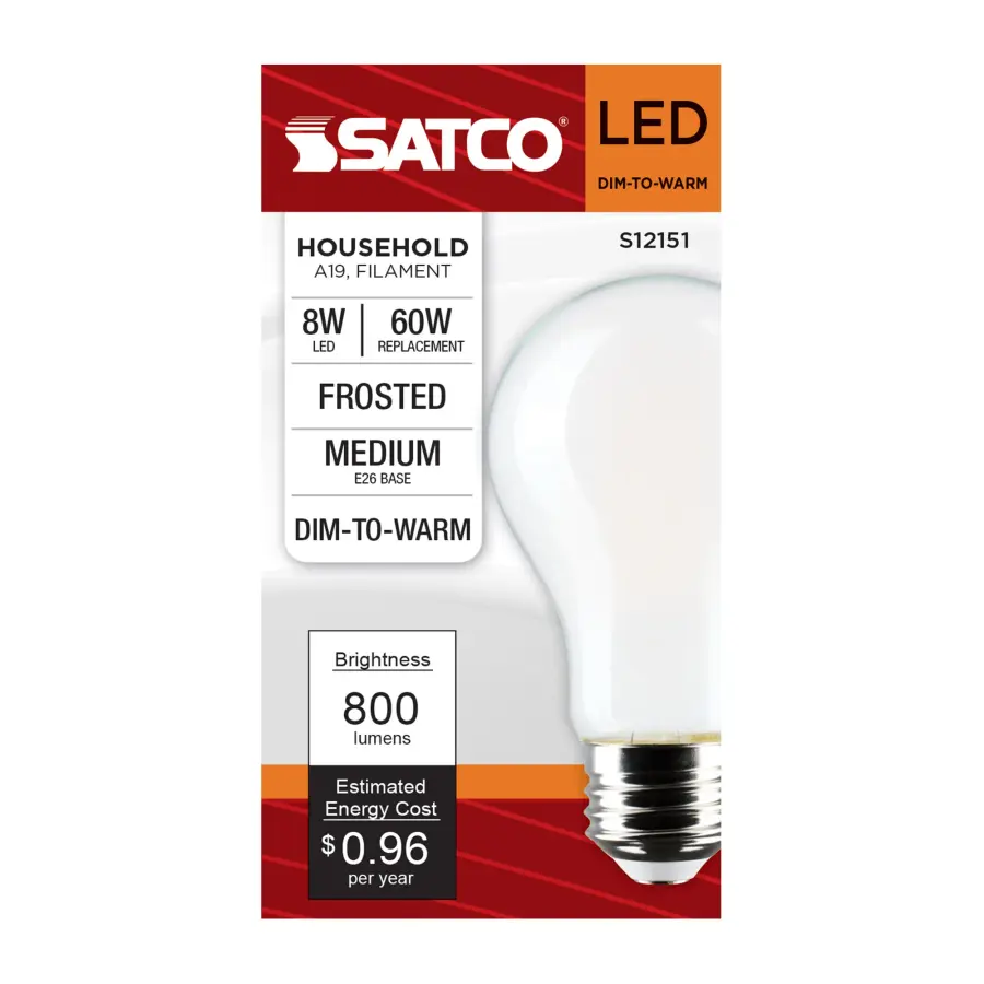 8 Watt LED A19 - 3000K-2000K Warm Dimming - Medium Base - Frost Finish - Image 5