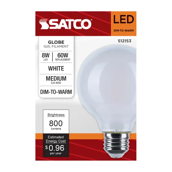 8 Watt LED G25 - 3000K-2000K Warm Dimming - Medium Base - White Finish - Image 5