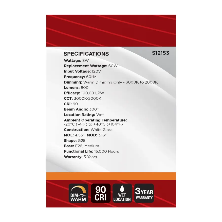 8 Watt LED G25 - 3000K-2000K Warm Dimming - Medium Base - White Finish - Image 7