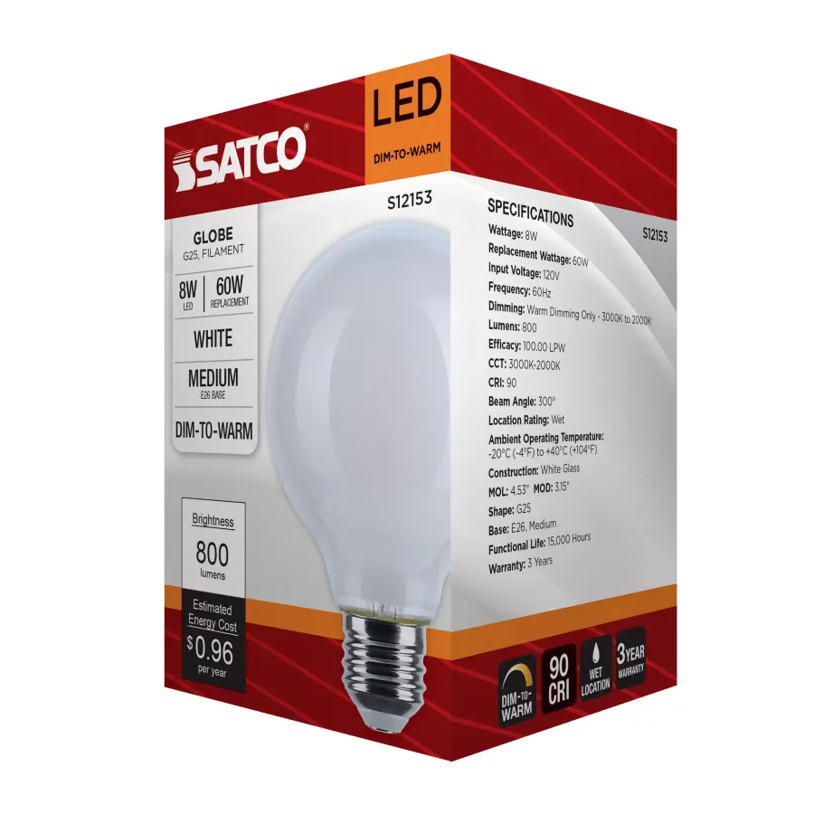 8 Watt LED G25 - 3000K-2000K Warm Dimming - Medium Base - White Finish - Image 9