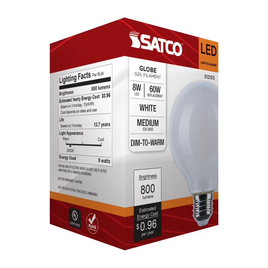 8 Watt LED G25 - 3000K-2000K Warm Dimming - Medium Base - White Finish - Image 10