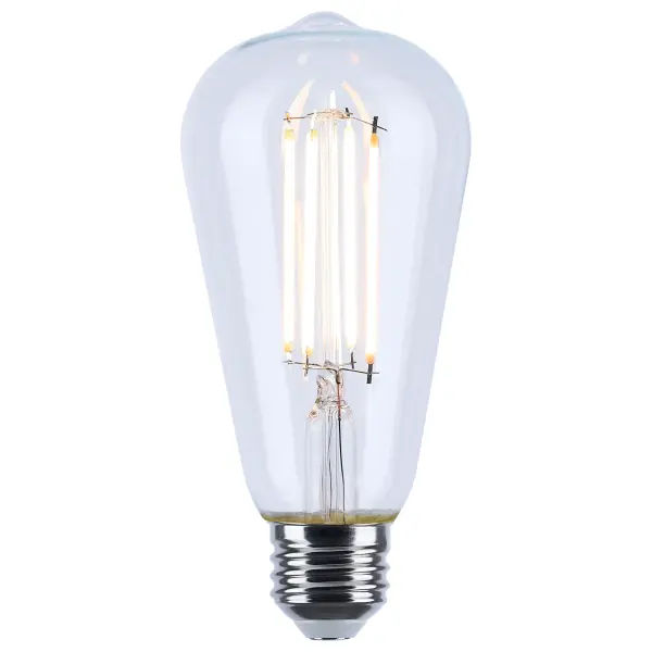 SATCO NUVO's new Dim to Warm filament lamps emulate the glow of traditional incandescent dimming, shifting smoothly from 3000K to a warm 2000K as they dim. This natural transition enhances comfort and ambiance, ideal for residential, hospitality, and decorative settings. Available in a range of shapes-including A19, G25, G40, ST19, B11, G15.5, and A15-with clear, frosted, or white glass finishes, the line includes both E26 and E12 base options. These 120V lamps deliver 450 or 800 lumens at just 4.5W or 8W, feature 360 degrees of illumination, 90 CRI for vivid color, and are rated for wet locations. - alternate view