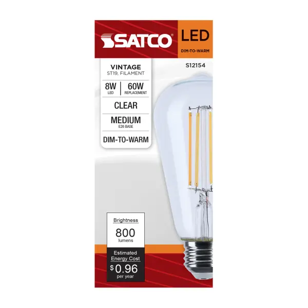 8 Watt LED ST19 - 3000K-2000K Warm Dimming - Medium Base - Clear Finish - Image 5