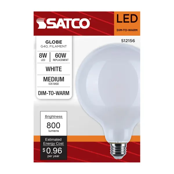 8 Watt LED G40 - 3000K-2000K Warm Dimming - Medium Base - White Finish - Image 5