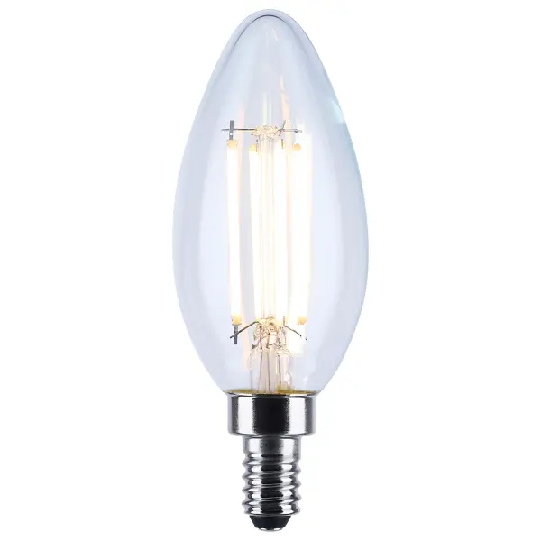 SATCO NUVO's new Dim to Warm filament lamps emulate the glow of traditional incandescent dimming, shifting smoothly from 3000K to a warm 2000K as they dim. This natural transition enhances comfort and ambiance, ideal for residential, hospitality, and decorative settings. Available in a range of shapes-including A19, G25, G40, ST19, B11, G15.5, and A15-with clear, frosted, or white glass finishes, the line includes both E26 and E12 base options. These 120V lamps deliver 450 or 800 lumens at just 4.5W or 8W, feature 360 degrees of illumination, 90 CRI for vivid color, and are rated for wet locations. - alternate view