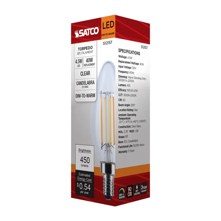 4.5 Watt LED B11 - 3000K-2000K Warm Dimming - Candelabra Base - Clear Finish - Image 9