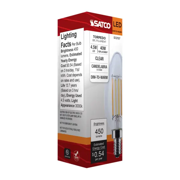 4.5 Watt LED B11 - 3000K-2000K Warm Dimming - Candelabra Base - Clear Finish - Image 10