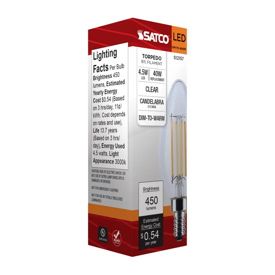 4.5 Watt LED B11 - 3000K-2000K Warm Dimming - Candelabra Base - Clear Finish - Image 10