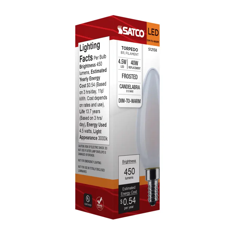 4.5 Watt LED B11 - 3000K-2000K Warm Dimming - Candelabra Base - Frost Finish - Image 10